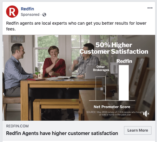 Redfin Real Estate ad showing results of customer satisfaction  survey.