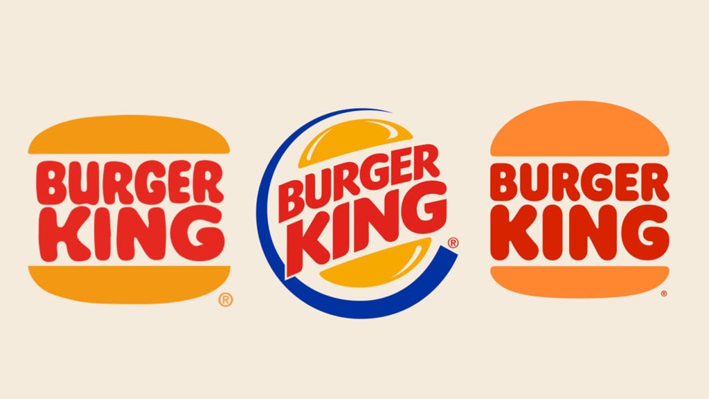 Burger King rebrand showing logos from 1970s to 2021.