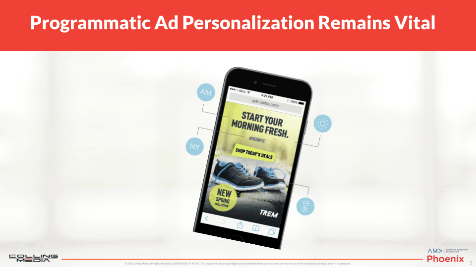 Programmatic Ad Personalization Remains Vital showing a smartphone with image of running shoes.